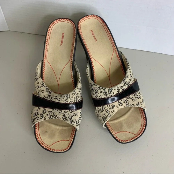 DIESEL y2k Printed Suede Mules Slip On Heeled Sandals Size 8.5/9 (no size tag) - Picture 5 of 12